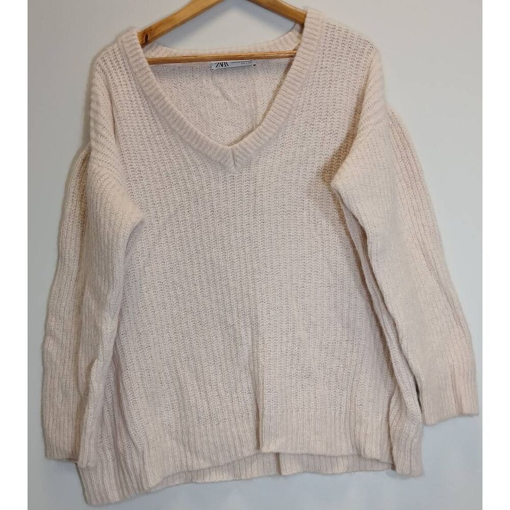 Zara womens xlarge alpaca wool slouchy drop sleeve sweater beige boho cozy
